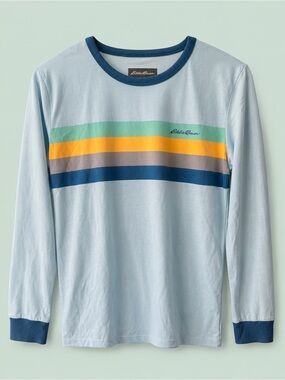 Eddie Bauer Light Blue Long Sleeve Tee with Multicolor Stripes